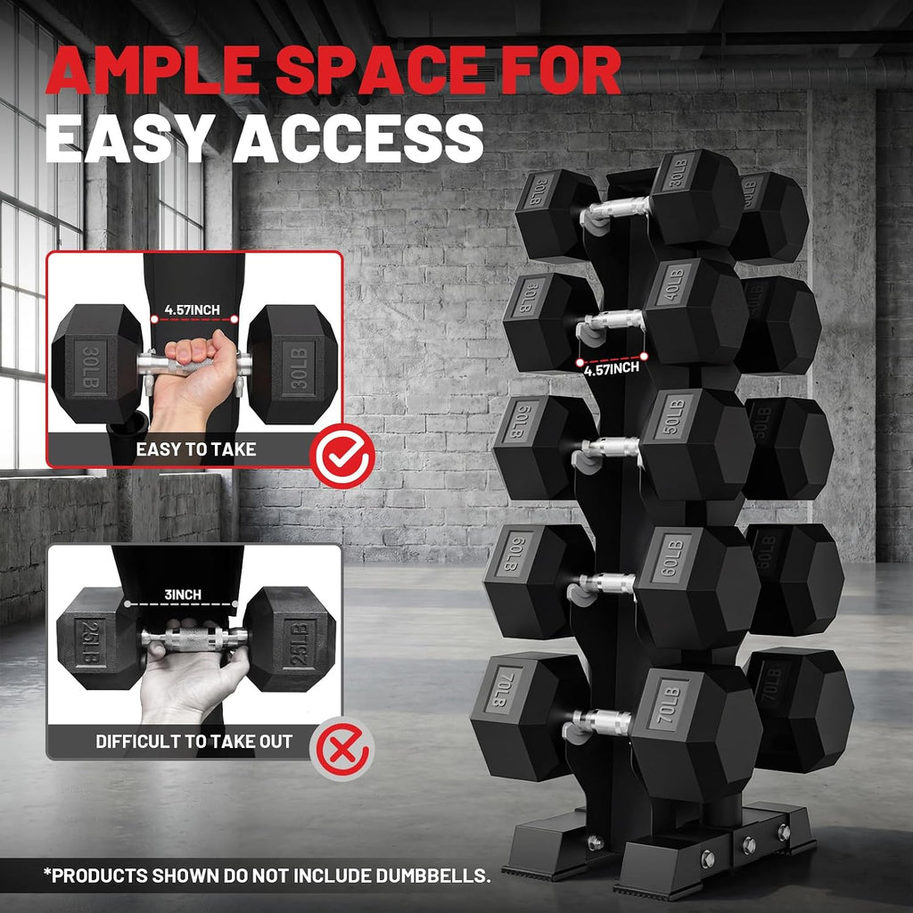 PAPABABE Hex Dumbbell Set with Rack, 85-560lb Rubber Encased Dumbbell Free Weights Dumbbells Set with Storage Rack, Hand Weights Set for Strength Training