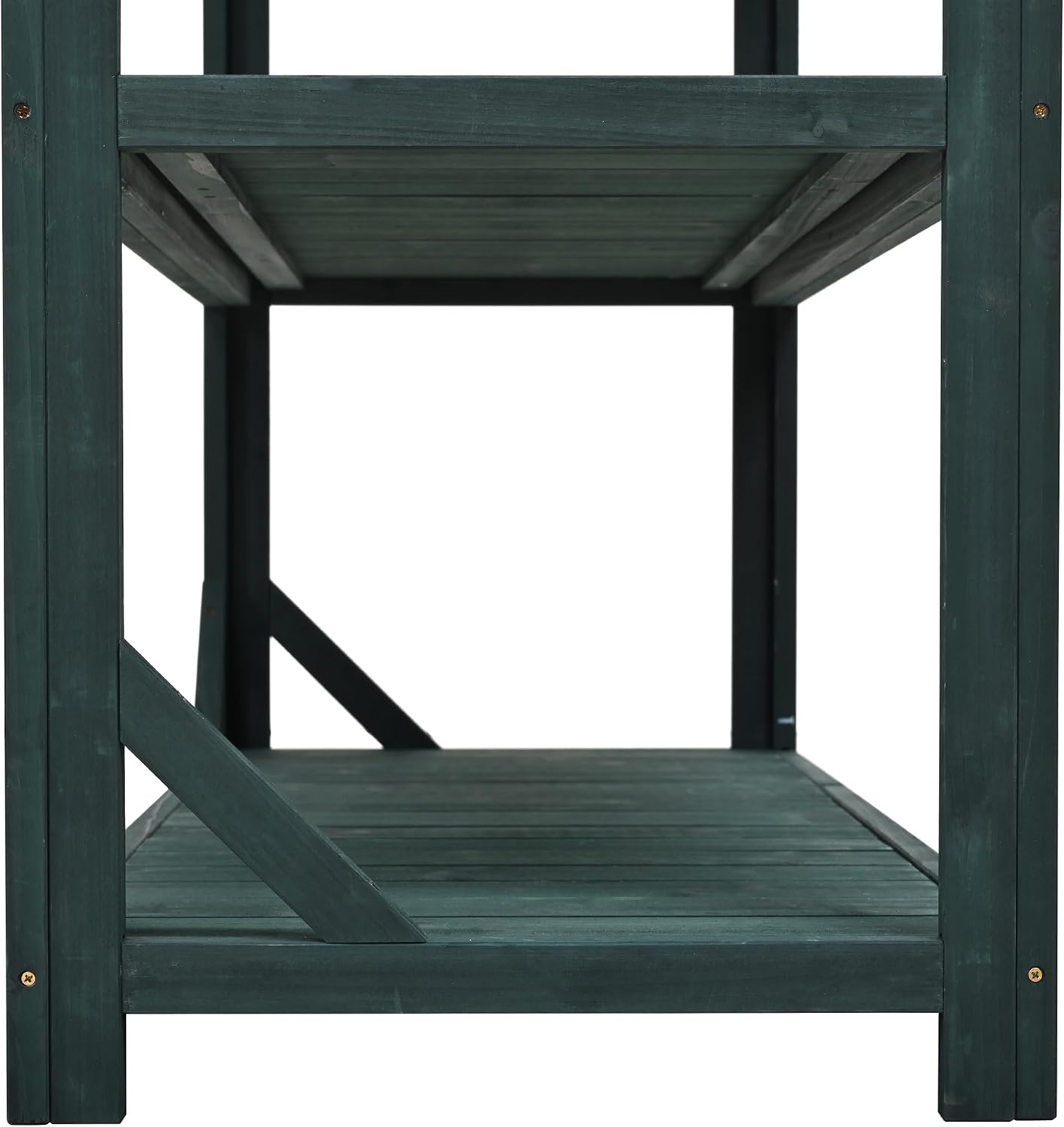 65' Large Wooden Farmhouse Rustic Outdoor Potting Bench Table, Patio Workstation, Garden with 4 Storage Shelves and Side Hook, Forest Green