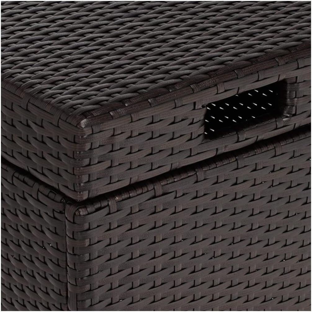 Maykoosh Rustic Retreat Outdoor Wicker Trash Bin - Brown Finish, 16 x 16 x 31.5 inches, Manual Lift Lid, Sturdy Steel and Wicker Construction, Modern Patio/Lawn/Porch Trash Bin