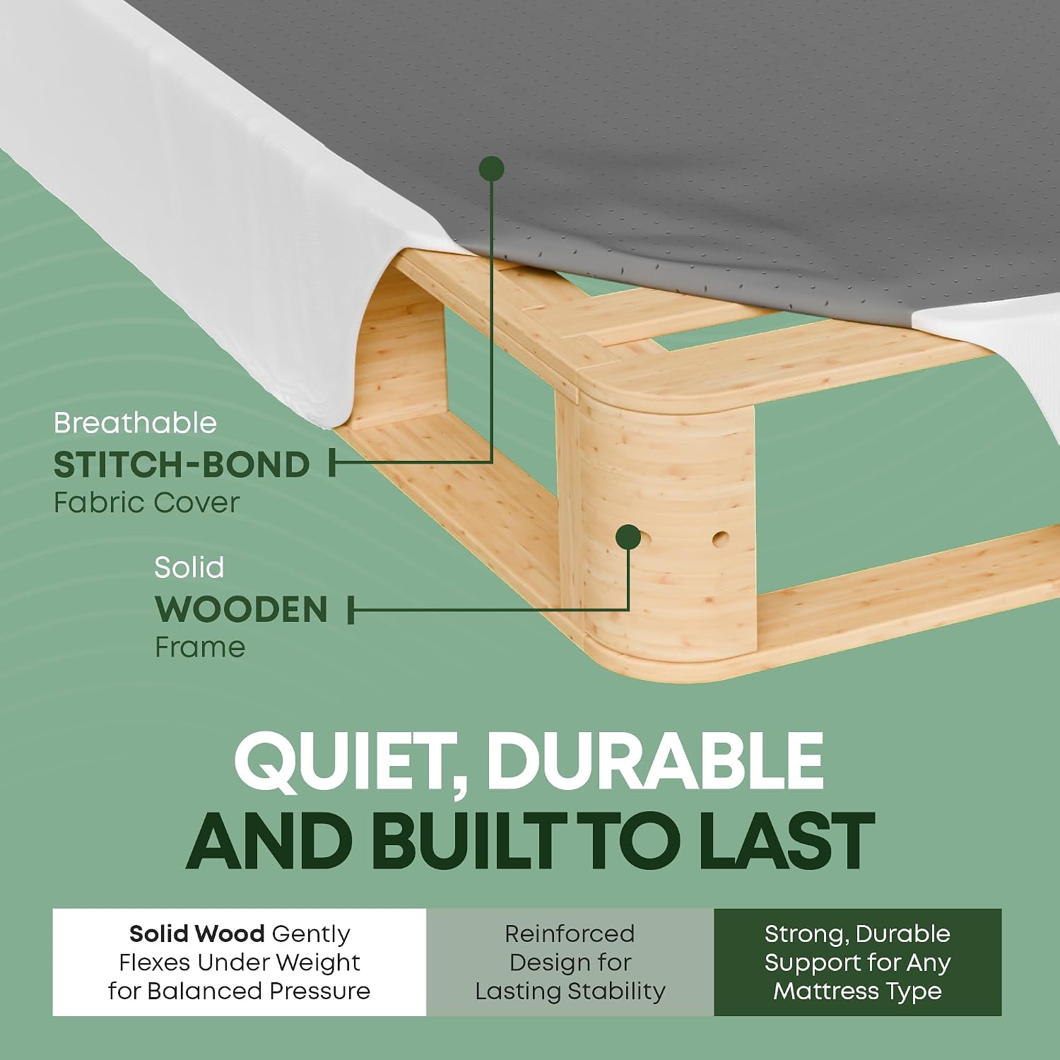 Greaton, Unassembled Twin Bed – 8-Inch Wood Box Spring Only – Amish Made in USA – Quiet Noise-Free Replacement Mattress Packed Flat, Easy Assembly (White), 8' Foundation