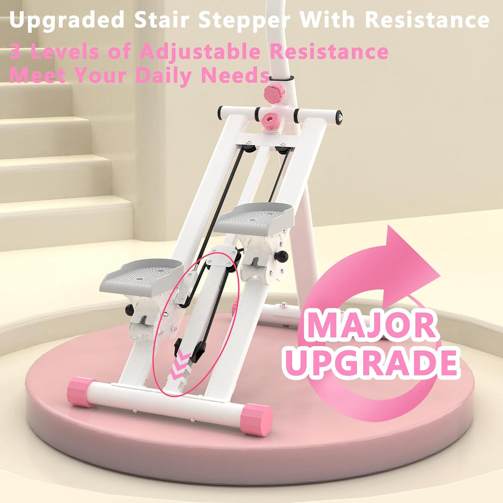 Stair Stepper for Home, 265lbs Vertical Climber Machine for Full-Body Exercise, Resistance Home-Upgrade Climber Fitness Equipment with Stable Frame Adjustable Handlebar for Women Men, Pink
