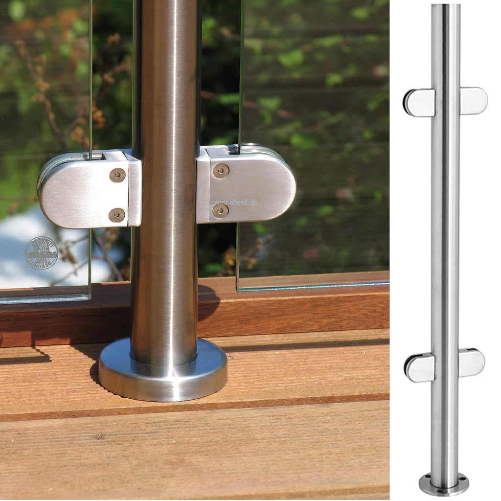 Glass Banister Round Standoff Clamp, Stainless Steel Black Stair Balustrade Post for 3/8'-1/2' Glass Panels, Terrace Decking Hotel Guardrail System(Middle Post,65cm/25.5in)