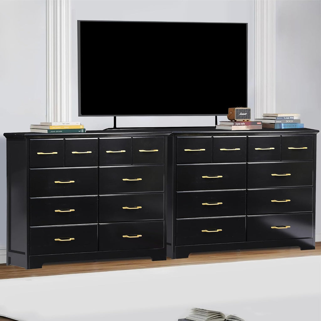NEDYO 8 Drawer Dressers for Bedroom, 40 Inch Large Wide Dresser, Mid Century Modern Drawer Chest with Gold Hardware, Wooden Chest of Drawers. Black