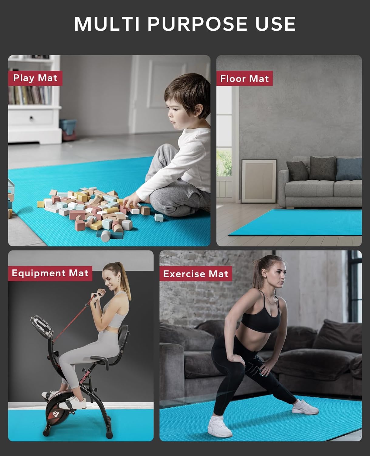 HAPBEAR Large Exercise Mat-7'x5'/6'x8'/6'x9'/6'x10'/6'x12'x8mm(1/3'),Non-Slip, Ultra Durable, Thick Workout Mat for Home Gym Flooring Cardio, Yoga for Fitness, High-Density, Shoes-Friendly