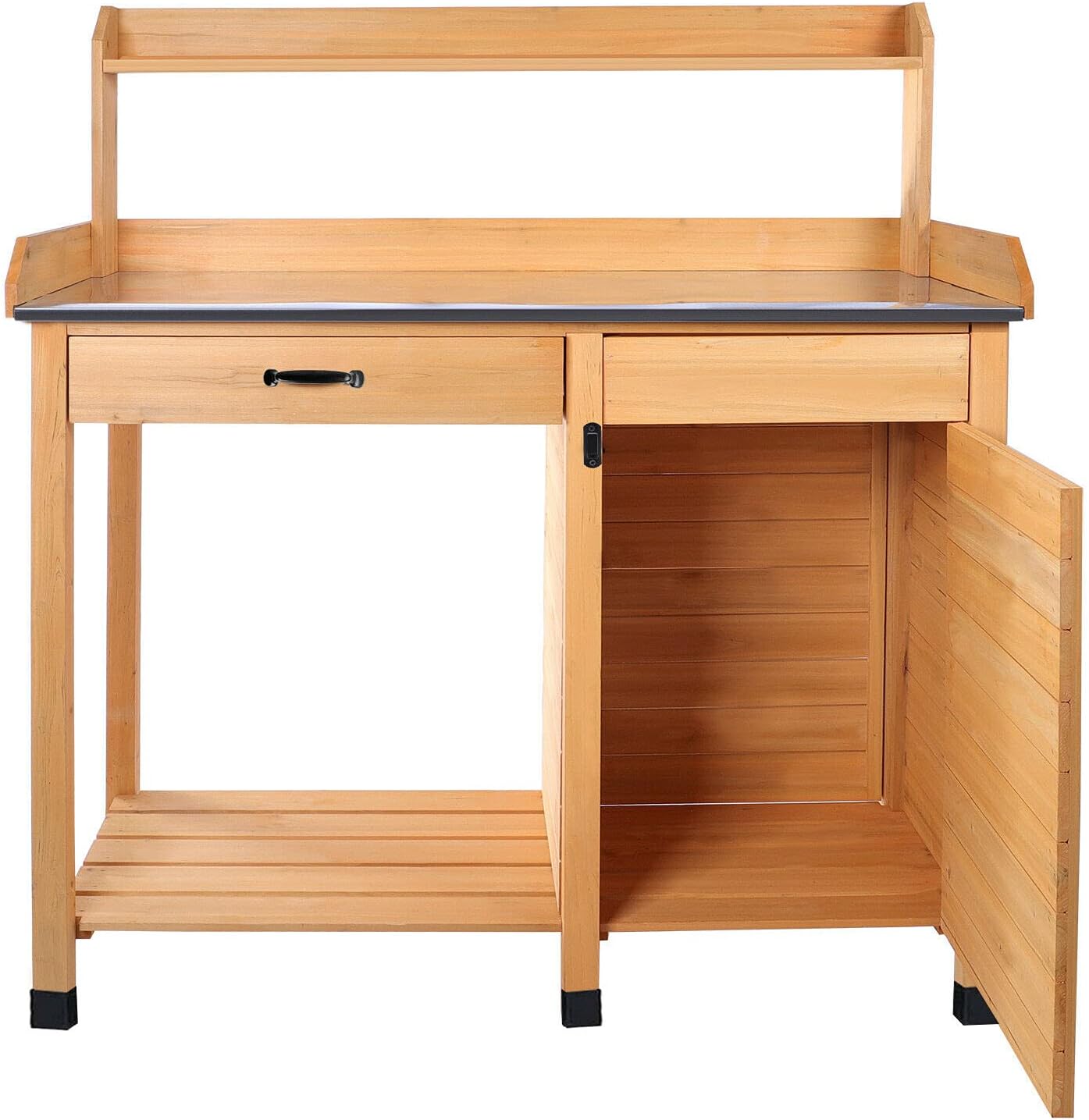 Multi-Purpose Wooden Potting Bench Table Garden Work Planting Furniture with Shelf Sink Drawer Outdoor Storage Room Patio Balcony, Natural Wood color, 44x18.1x49.2 inches (LxWxH)