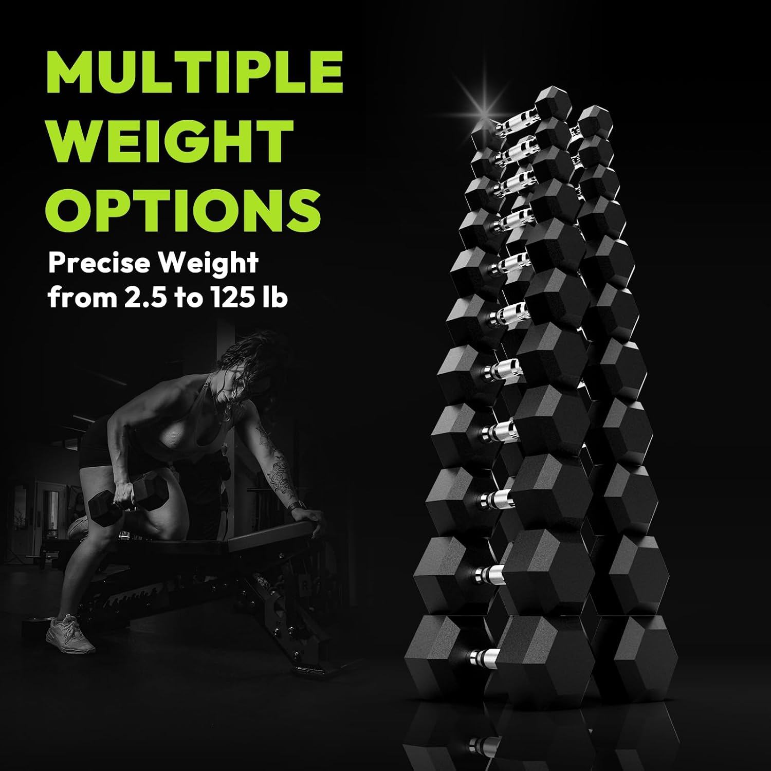 HANDBODE Hex Dumbbell 45-640 lb Set, Rubber Encased Exercise & Fitness Dumbbells for Home Gym, Hand Weights for Strength Training