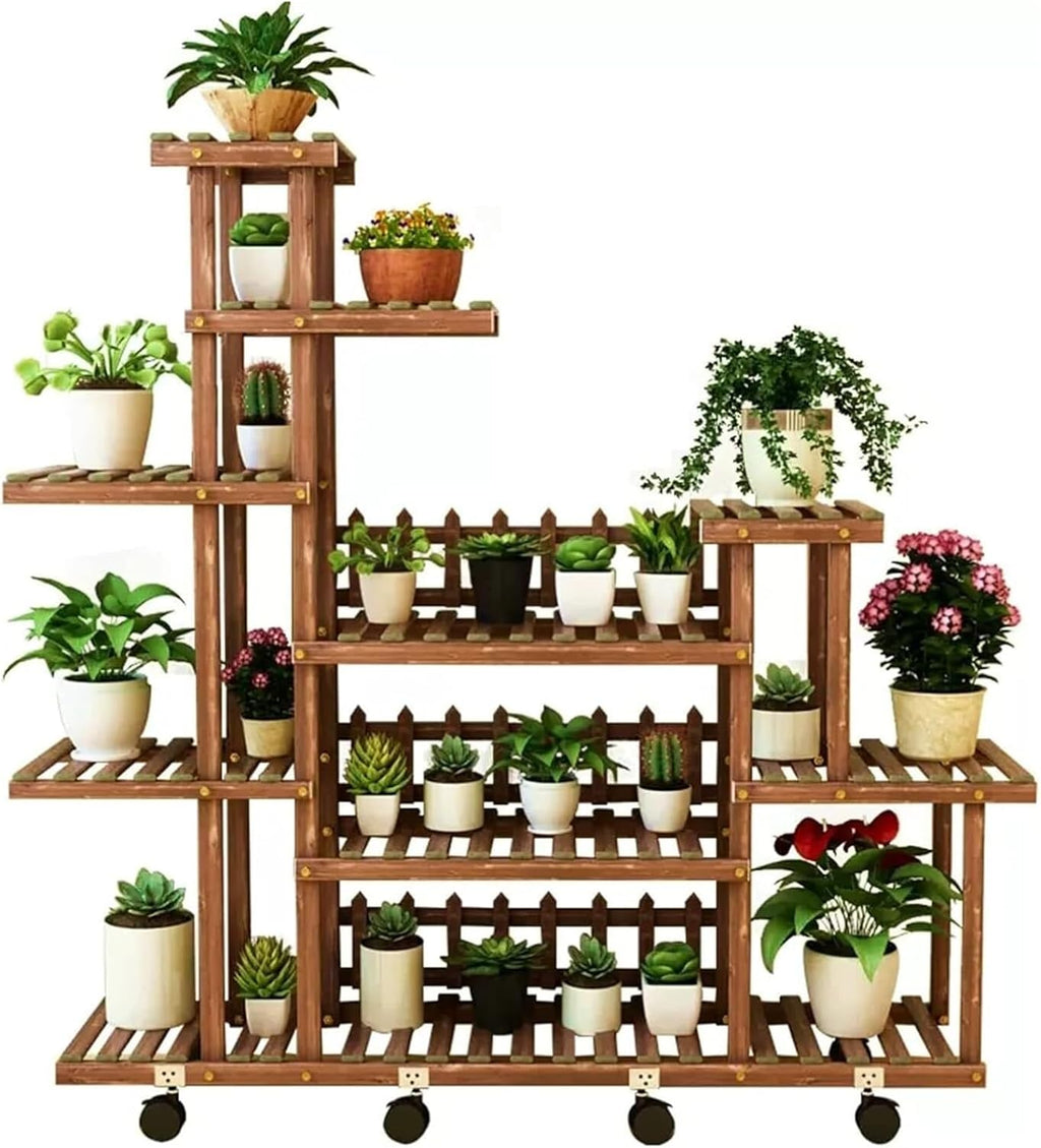 Potting Bench Table,Garden Potting Table, Plant Shelf for Multiple Plants for Balcony Window Garden Living Room Patio Triangle Plant Stands, 125x25x113cm, Brown