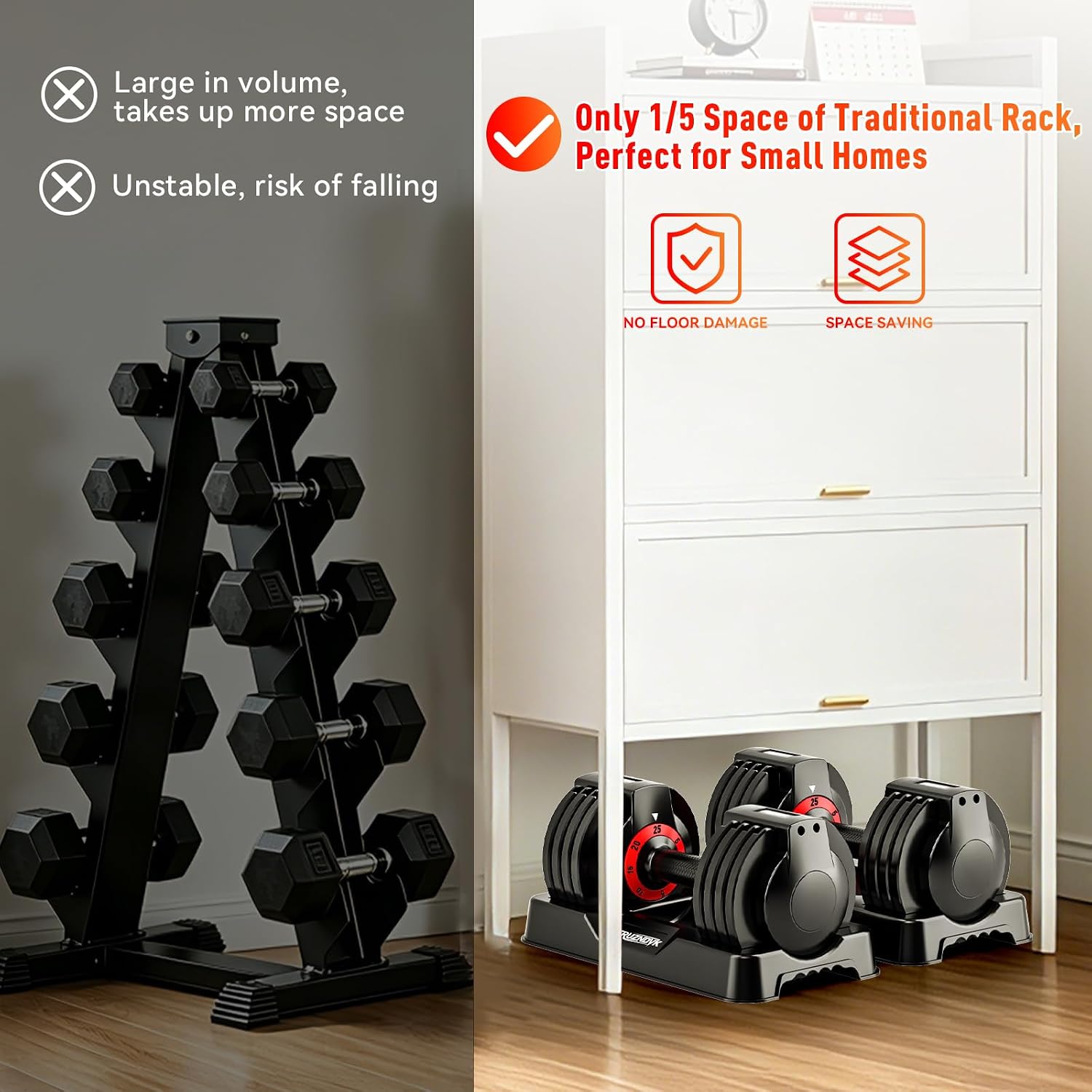 25/55lb Pair Adjustable Dumbbell Set, Adjustable Dumbbells Set of 2, 5 in 1/10 in 1 Free Weights Dumbbells Set with Anti-Slip Texture Handle, Weight Set For Home Gym Suit both Men and Women
