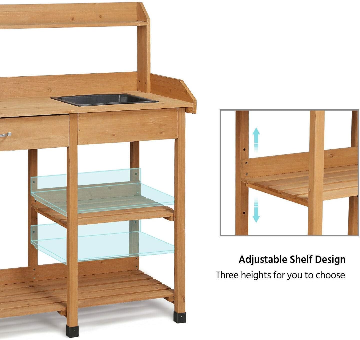 Potting Bench Table Garden Work Benches with Sink Shelf Outdoor Outside Storage