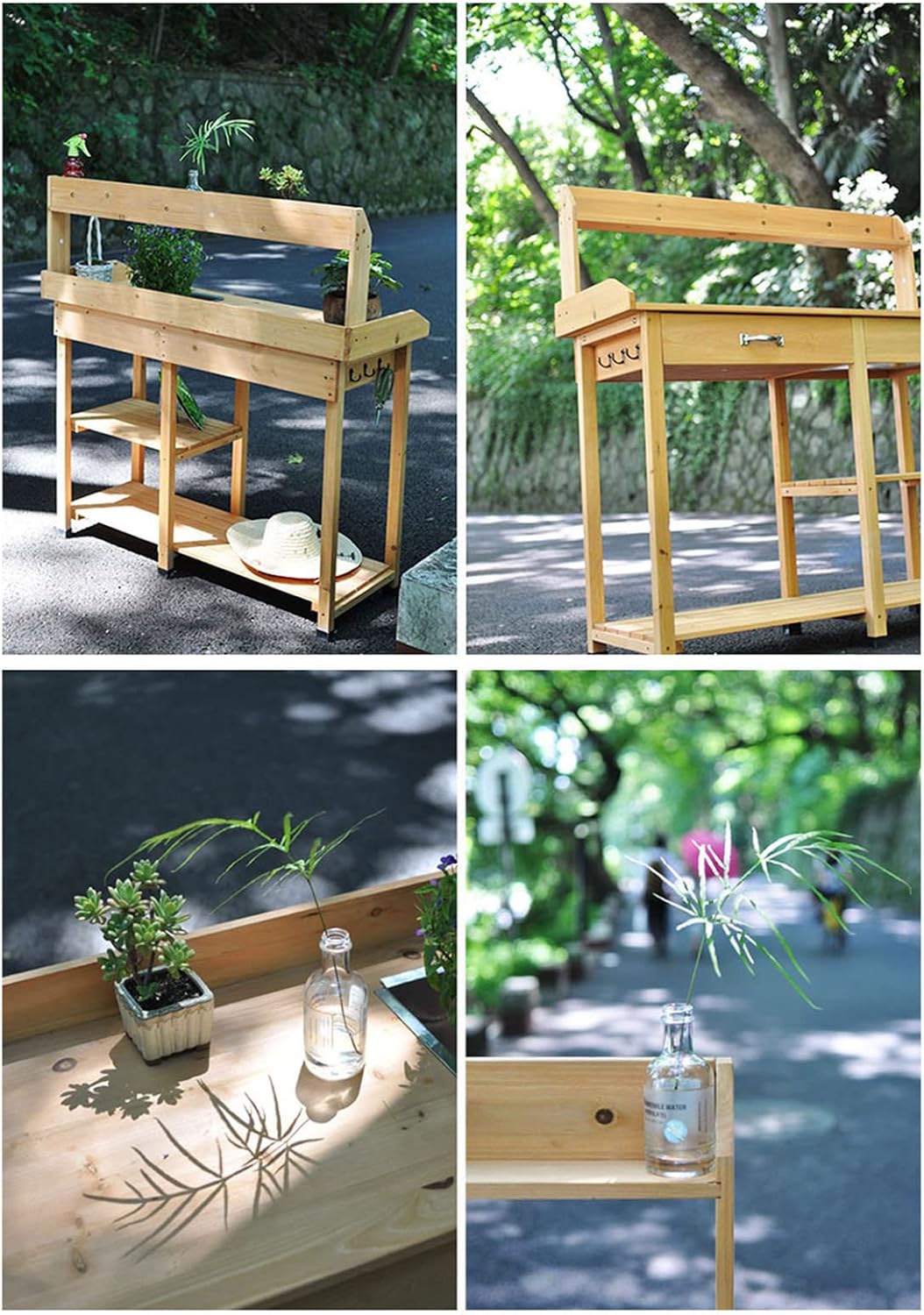 Garden Potting Bench, Fir Wood Outdoor Prep Station with Removable Sink, Drawer, and Hooks,Natural Wooden Work Station for Patio, Backyard and Porch (Yellow)