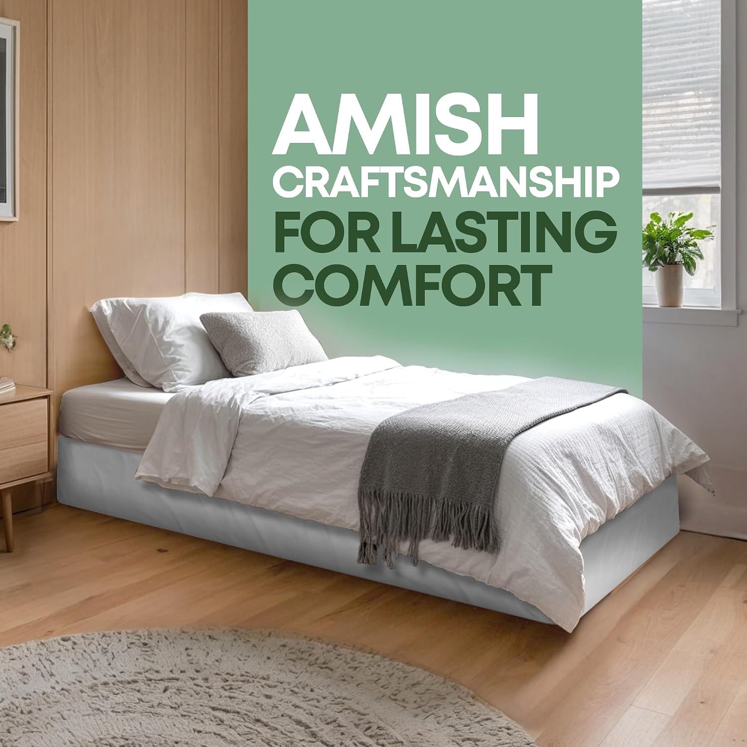 Greaton, Unassembled Twin Bed – 8-Inch Wood Box Spring Only – Amish Made in USA – Quiet Noise-Free Replacement Mattress Packed Flat, Easy Assembly (White), 8' Foundation