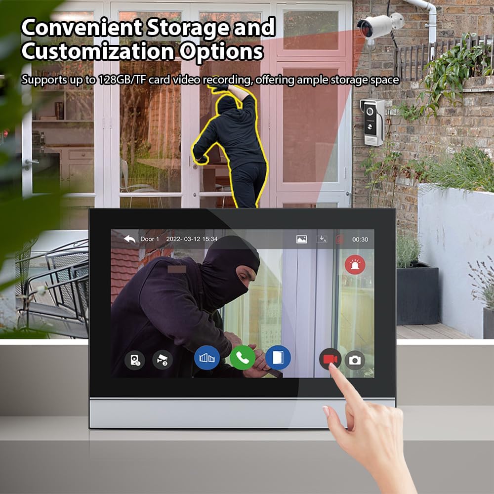 WiFi Video Intercom System, Video Doorbell Camera with Monitor Wireless,1080P IR & Night Vision Camera, 7 Inch Touch Screen Support TY APP, 2-Way Audio, Electronic Photo Frame, Waterproof