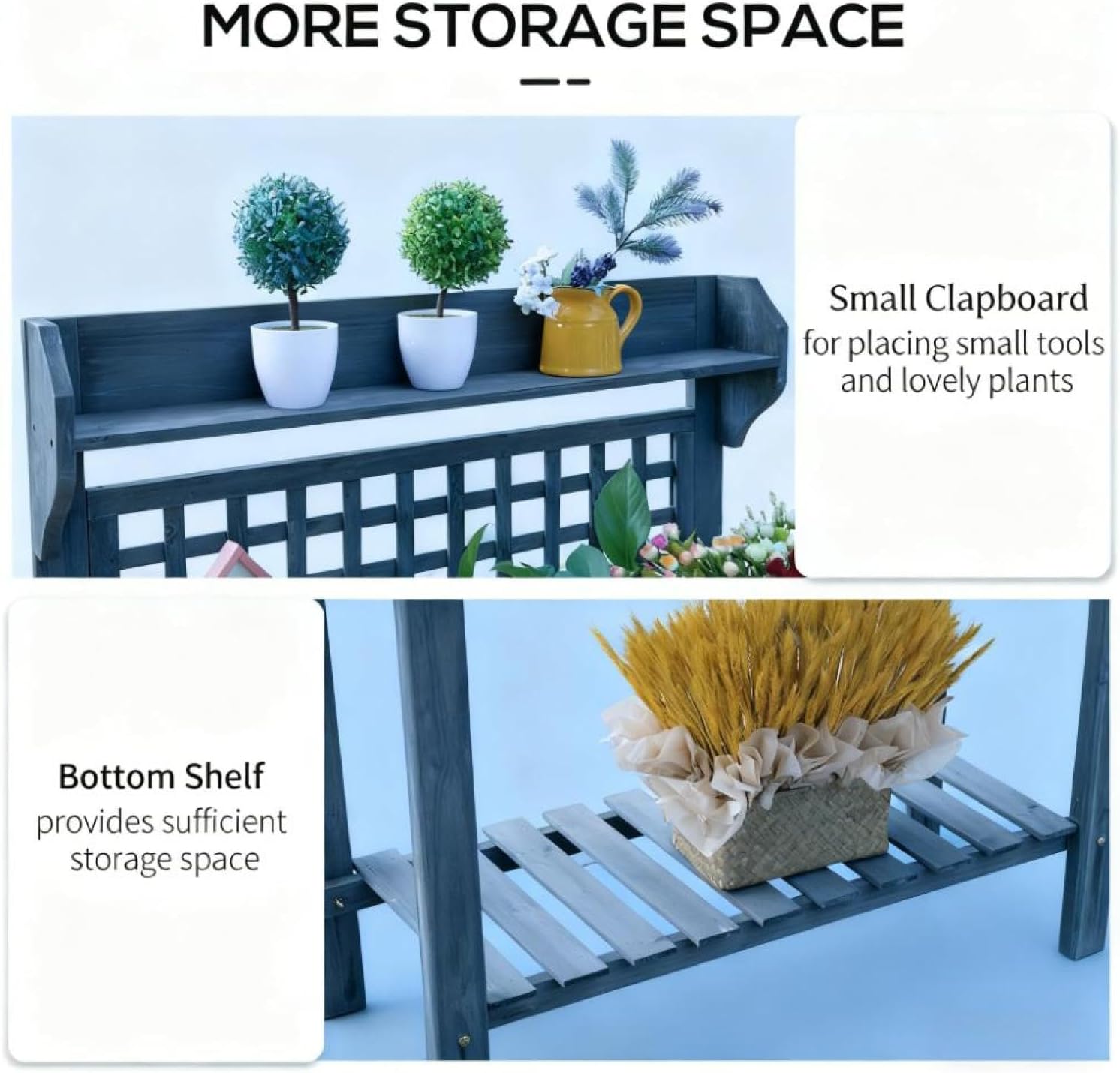 Wooden Workstation, Outdoor Potting Bench Table, with Sliding Tabletop, Storage Shelf and Dry Sink, for Greenhouse, Garden, Patio - Wood Grey