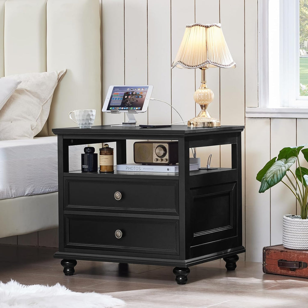 Joaxswe Farmhouse Furniture Set, Nightstands Set of 2 and 7 Drawers Dresser for Bedroom, 54 Inch Wide Wood Dresser and 24' Night Stands with Charging Station for Bedroom, Living Room, Hallway
