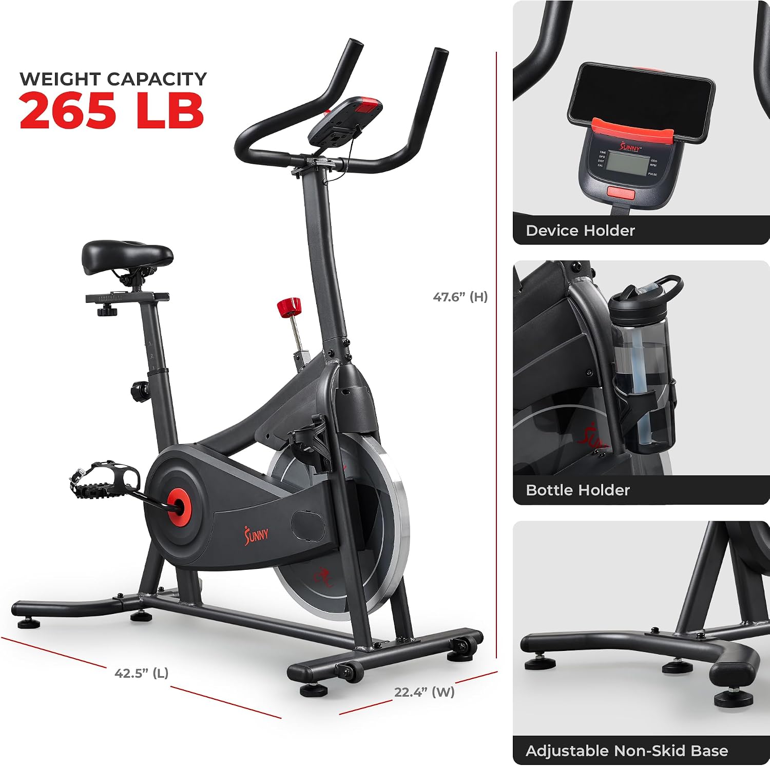 Sunny Health & Fitness Smart Magnetic Indoor Cycling Bike, Stationary Exercise Cardio Equipment, Free SunnyFit Training App