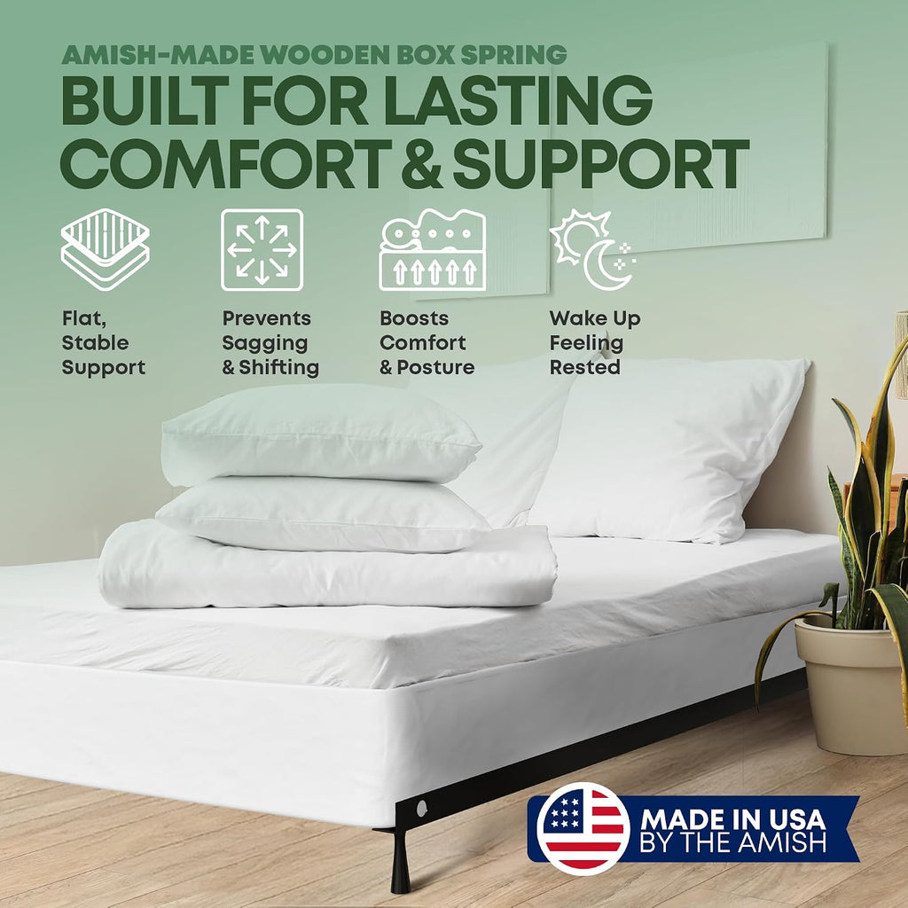 Greaton, 8' Queen Box Spring for Queen Bed – Amish-Made in the USA – Solid Wood Box Spring Mattress Foundation with Stable & Quiet Support – Flat-Packed & Easy Assembly – White
