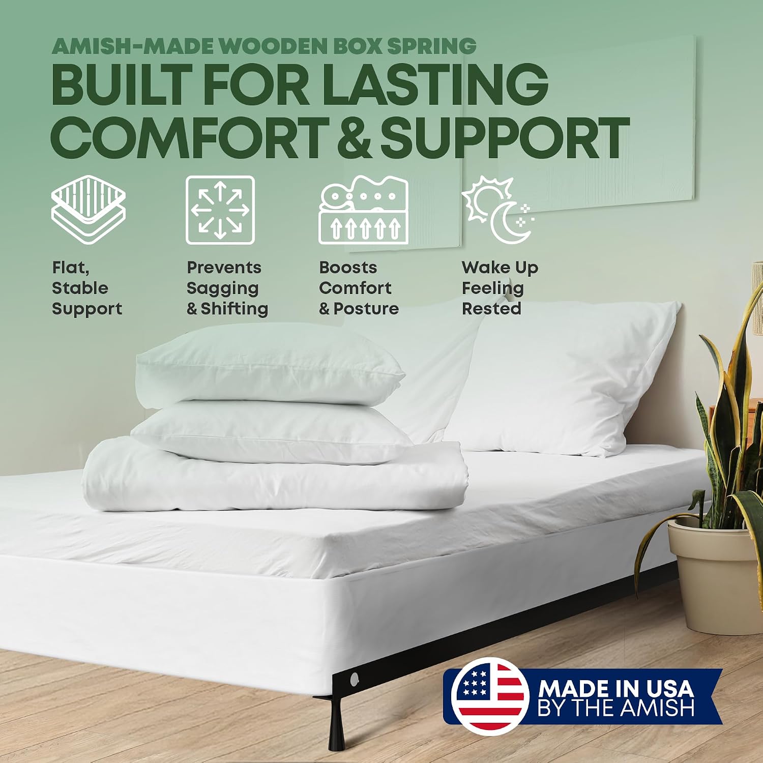 Greaton, 8' Full Size Box Spring Only for Full Size Bed – Amish-Made in the USA – Solid Wood Mattress Foundation with Stable & Quiet Support – Flat-Packed & Easy Assembly – White