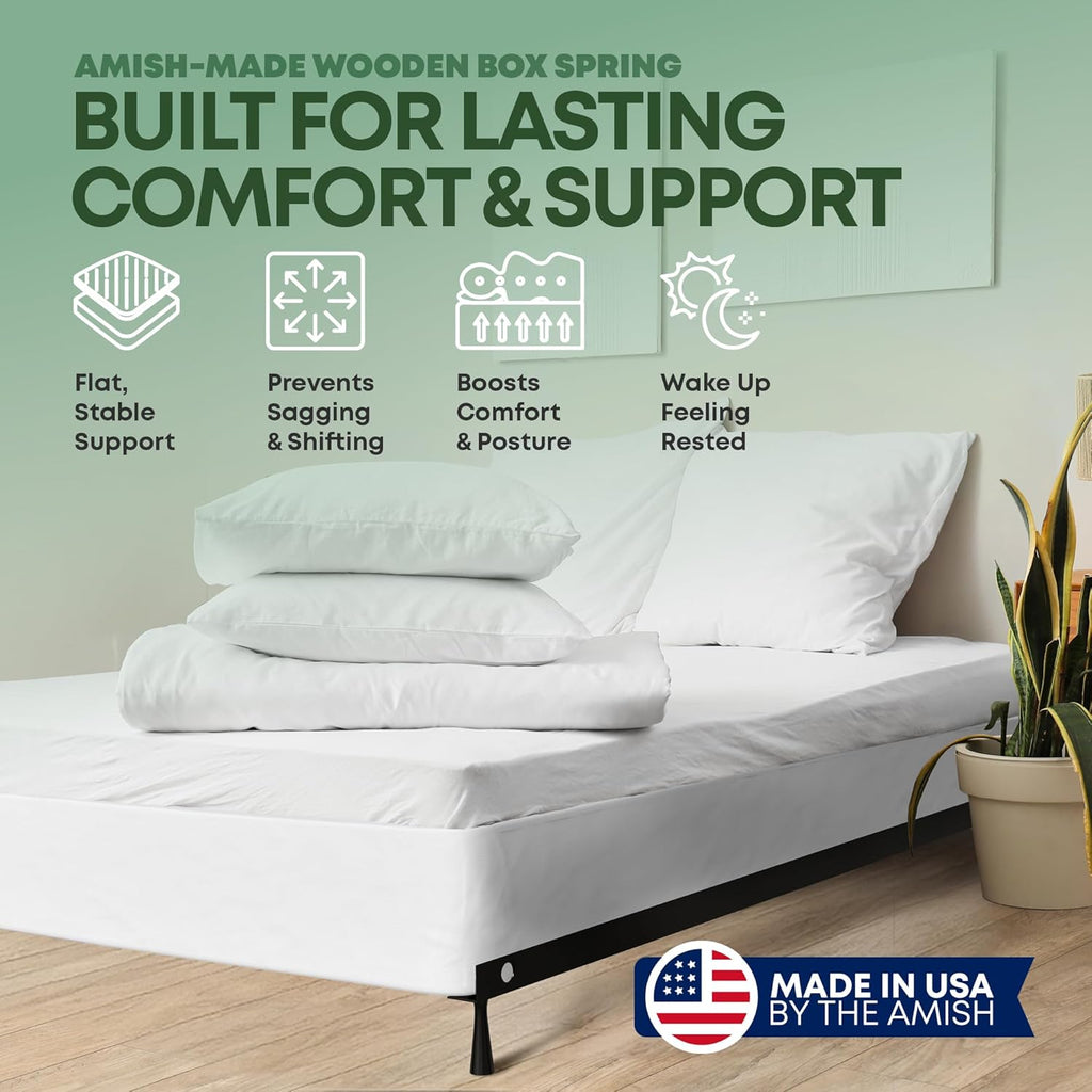 Greaton, 8' King Box Spring for King Bed – Amish-Made in the USA – Solid Wood Box Spring Mattress Foundation with Stable & Quiet Support – Flat-Packed & Easy Assembly – White