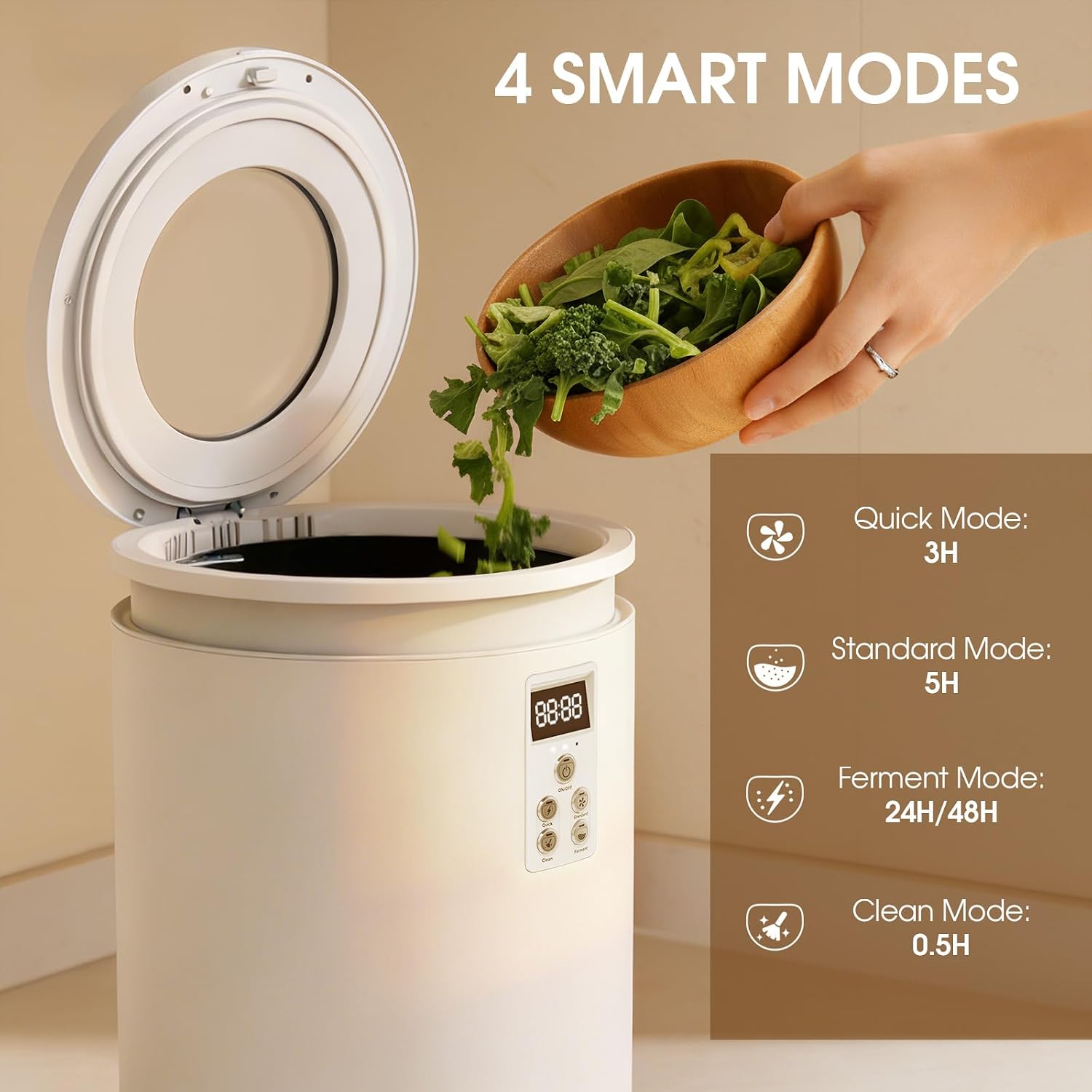 4.5L Electric Composter for Kitchen, Countertop Compost Bin with 820g Activated Carbon Filter, 4 Smart Modes, Odorless & Quiet Smart Compost Bin Kitchen, Turn Scraps to Pre-Compost