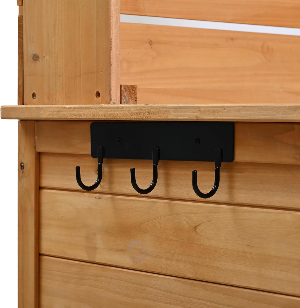 Polibi 65' H Large Garden Potting Bench with Lockable Wheels,Hutch Top & Storage Cabinet, Fir Wood Outdoor Kitchen Island Prep Cart with Drawers and Removable Shelves for Grilling, Natural