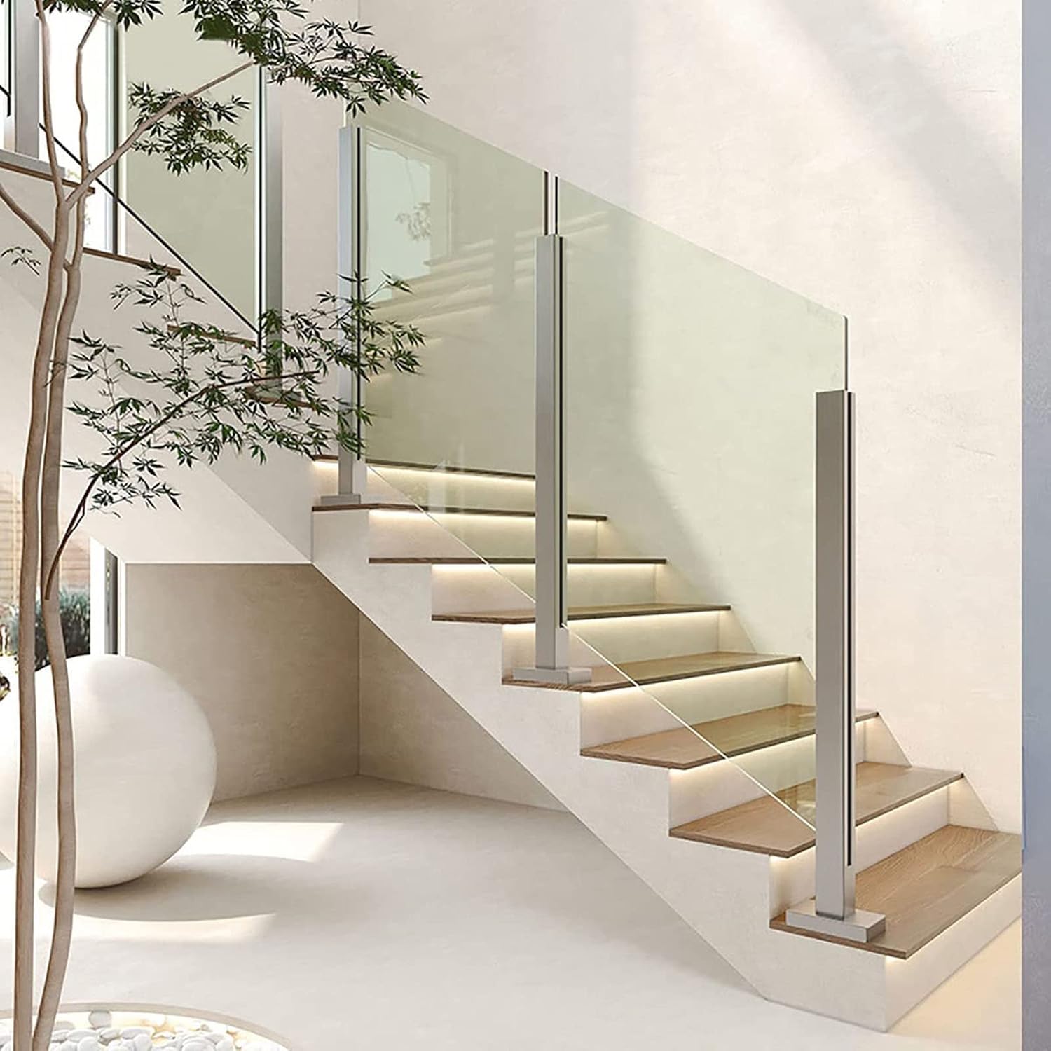 HOFSSI Glass Railing Post Heavy Duty Stainless Steel Black Glass Balustrade Post Panel Support Wood Deck for Interior ExteriorGlass Fence Pole Garden Balcony (Color : Corner Post, Size : 70cm/27.5in)