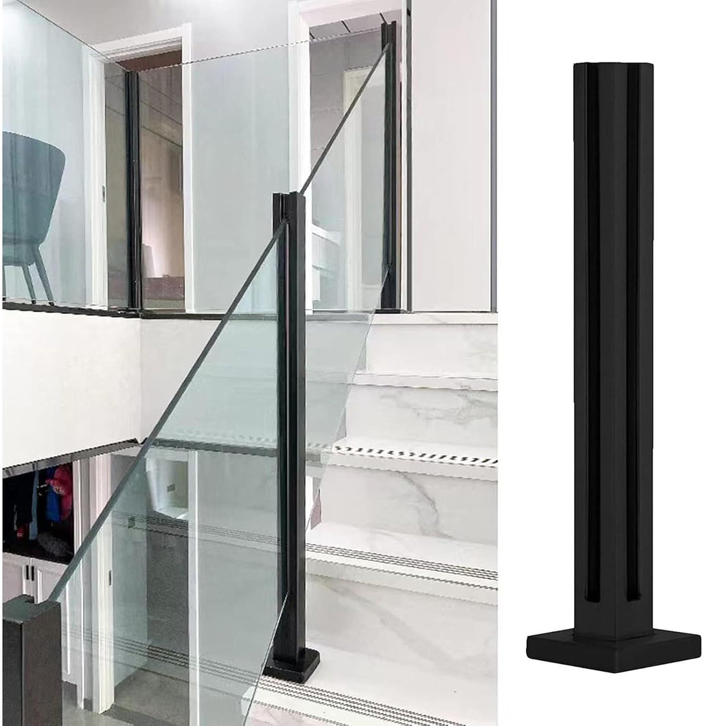 Glass Balustrade Post with Spigots Slots for 3/8' or 1/2' Glass- Black Stainless Steel Square Glass Railing Post System for Deck, Steps, Balcony, Pool, Garden, Patio Stairs ( Color : Corner Post , Siz