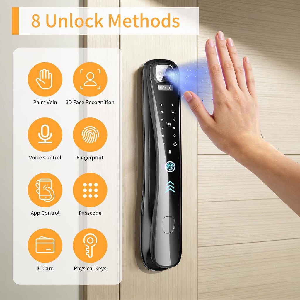 EIYSIE Smart Lock with Camera & Video Doorbell, 8-in-1 Keyless Entry Door Lock with Keypad, Smart Deadbolt for Front Door, Fingerprint Lock Built-in Wi-Fi, Voice Control & Remote Control, Two-Way Talk