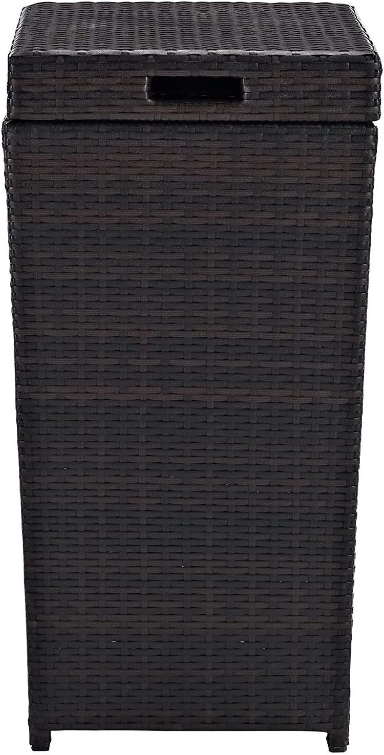 Maykoosh Rustic Retreat Outdoor Wicker Trash Bin - Brown Finish, 16 x 16 x 31.5 inches, Manual Lift Lid, Sturdy Steel and Wicker Construction, Modern Patio/Lawn/Porch Trash Bin