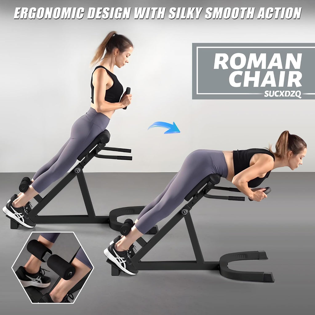 Roman Chair Back Extender - Angle & Height Dual Adjustable Hyperextension Bench for Home Gym - Adjustable Back Exercise Machine Fitness Equipment