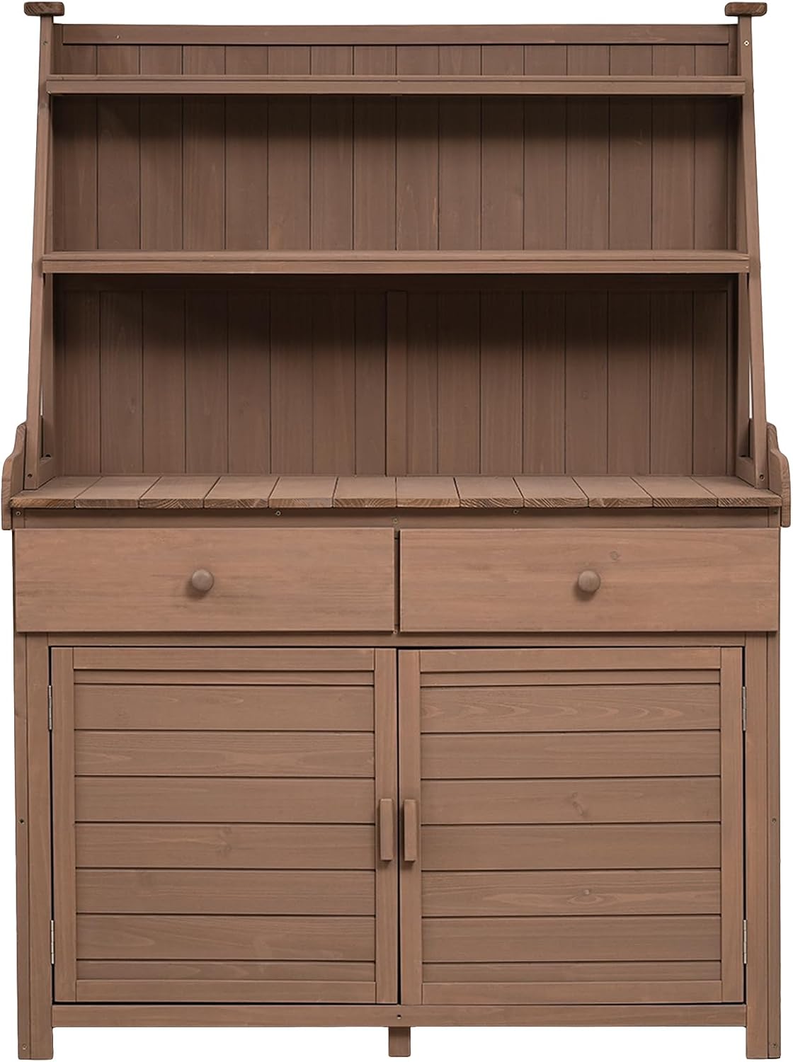 Rustic Outdoor Garden Potting Bench Table with 3 Tier Shelves and 2 Drawers, Large Gardening Workstation with Fir Wood Frame for Outdoor Space, Easy to Clean
