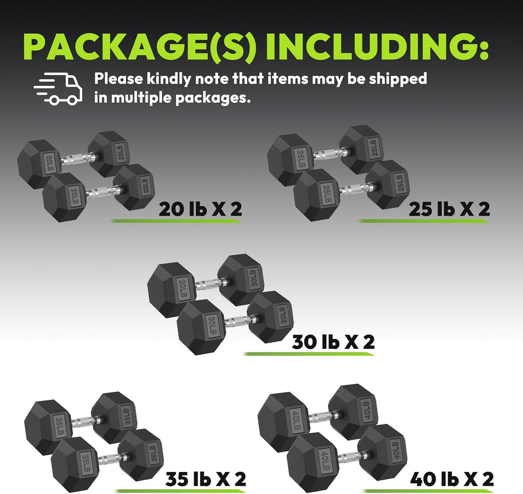 HANDBODE Hex Dumbbell 45-640 lb Set, Rubber Encased Exercise & Fitness Dumbbells for Home Gym, Hand Weights for Strength Training