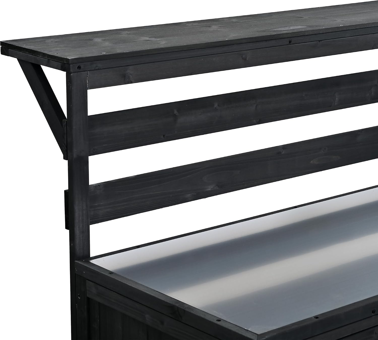 62.3'' Patio Kitchen Island Cart with Stainless Table Top,Solid Wood Garden Potting Bench with Raised Shelf and Drawers, Grill Prep Table for BBQ, Party (Black-E)