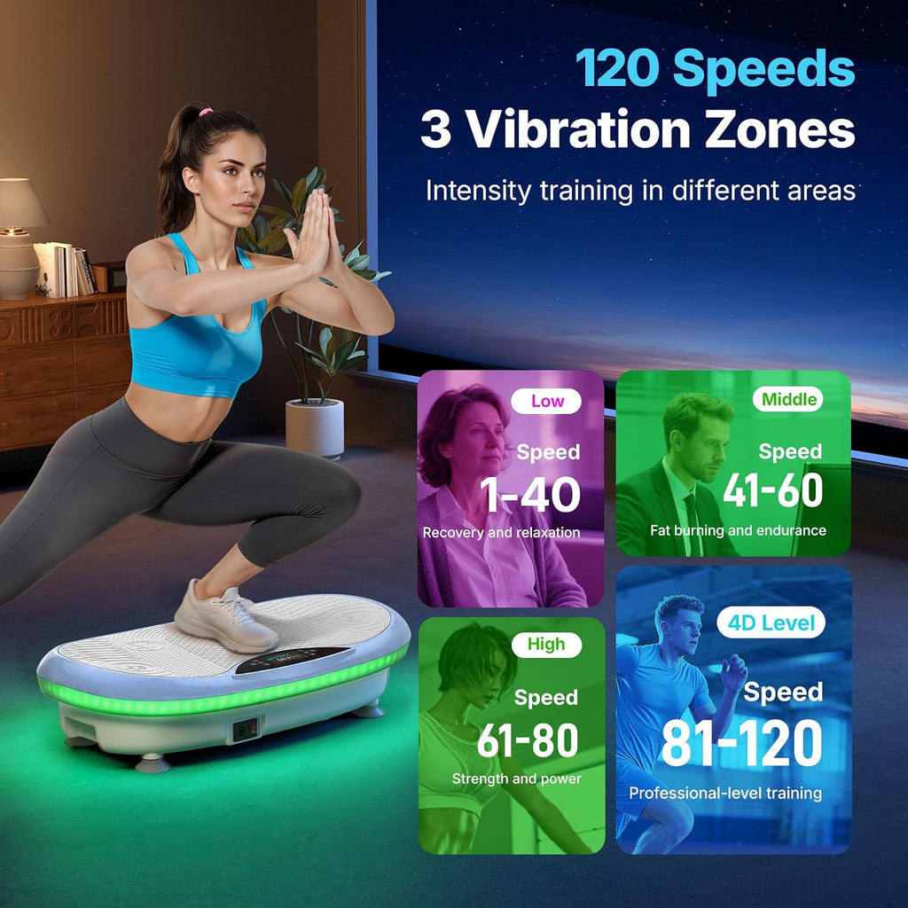 MERACH Vibration Plate Exercise Machine, 4D Whole Body Workout Vibrating Platform for Lymphatic Drainage Weight Loss Muscle Activation, Home Fitness Equipment with Bluetooth Light Pull Cord