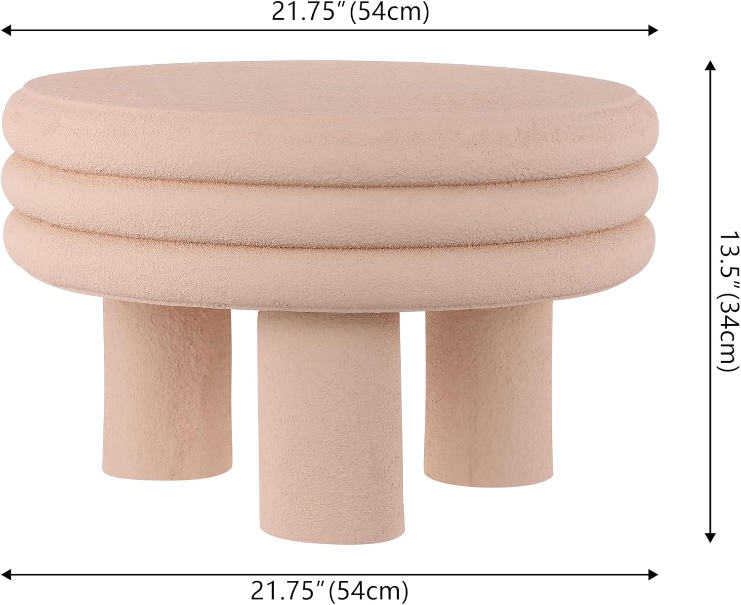JONATHAN Y Rashida 13.5' Ribbed Polyresin Indoor Outdoor Table, Pink | Contemporary Curvy Minimalist Silhouette, Stacked Ring Motif, Tripod Pillar Base, Weather Resistant, Pink Frosted Finish