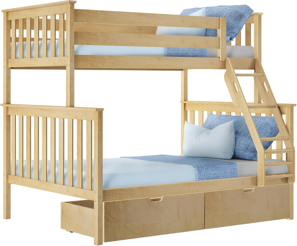 Max & Lily Classic Twin Over Full Bunk Bed, with Storage Drawers, Natural