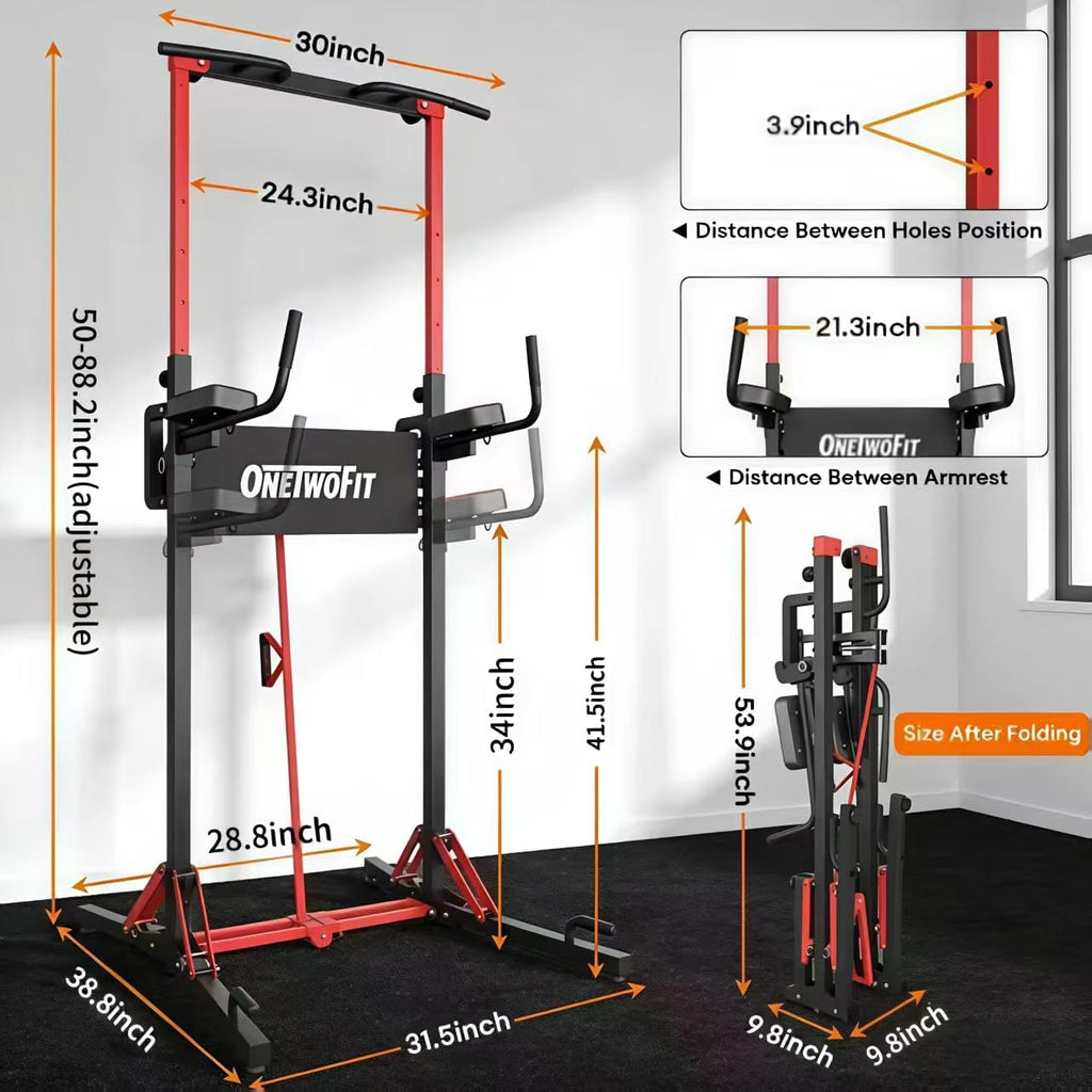 ONETWOFIT Foldable Power Tower Pull Up Bar Station, Multi-Function Adjustable Height Pull Up Dip Station for Gym Workout, Strength Training Fitness Equipment, Pull Up Stand Pro 400LBS/Pro Max 600LBS