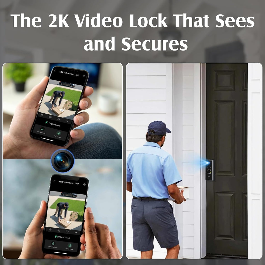 WiFi Door Lock with Camera- Video Doorbell, Deadbolt Smart Lock with RFID Fingerprint Keypad Code, Electronic Digital Biometric Keyless Entry Smart Lock for Front Door