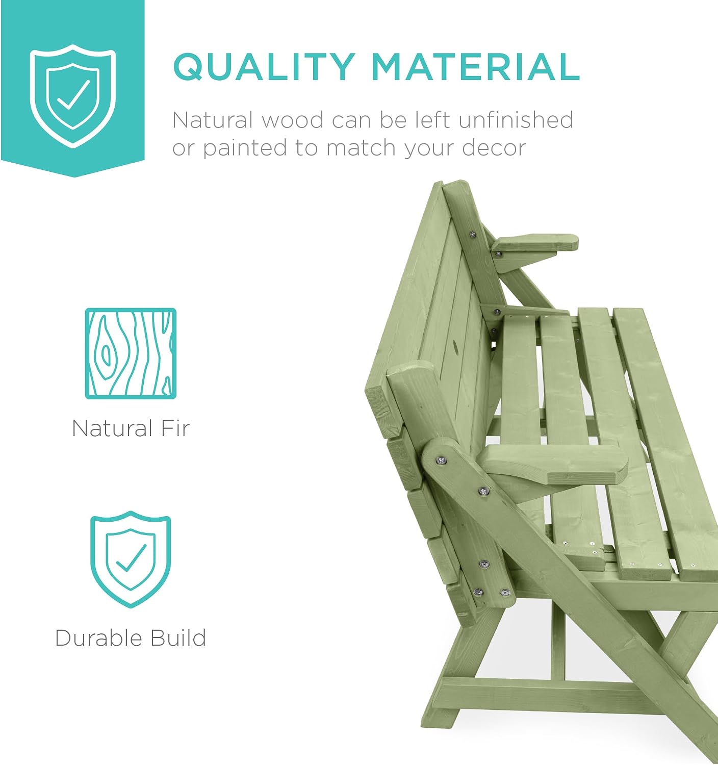 Best Choice Products 2-in-1 Transforming Interchangeable Outdoor Wooden Picnic Table Garden Bench for Backyard, Porch, Patio, Deck w/Umbrella Hole - Sage Green