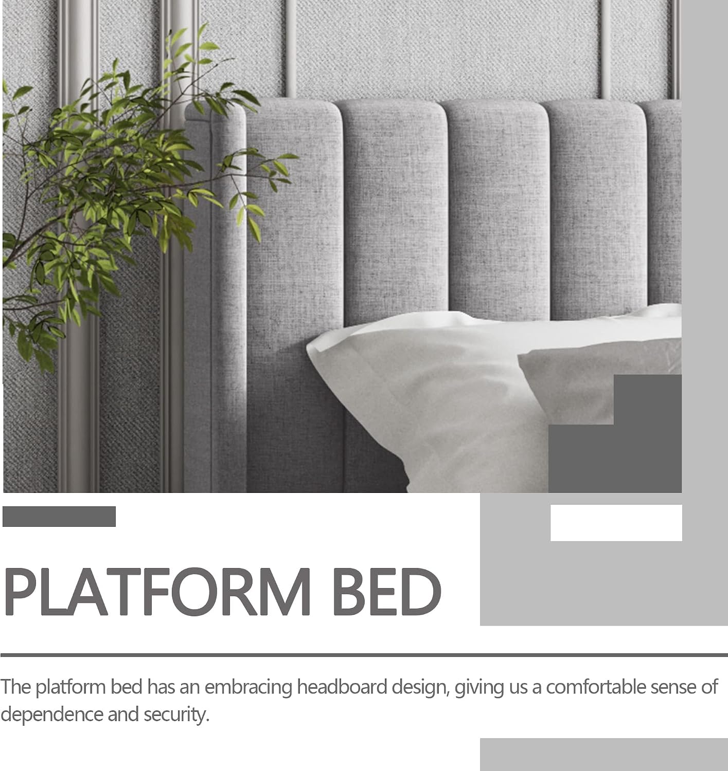 Twin Size Bed Frame with Headboard, Modern Upholstered Linen Platform Bed, Heavy Duty Wooden Slats Support, No Box Spring Needed, Noise-Free & Easy Assembly, Light Grey