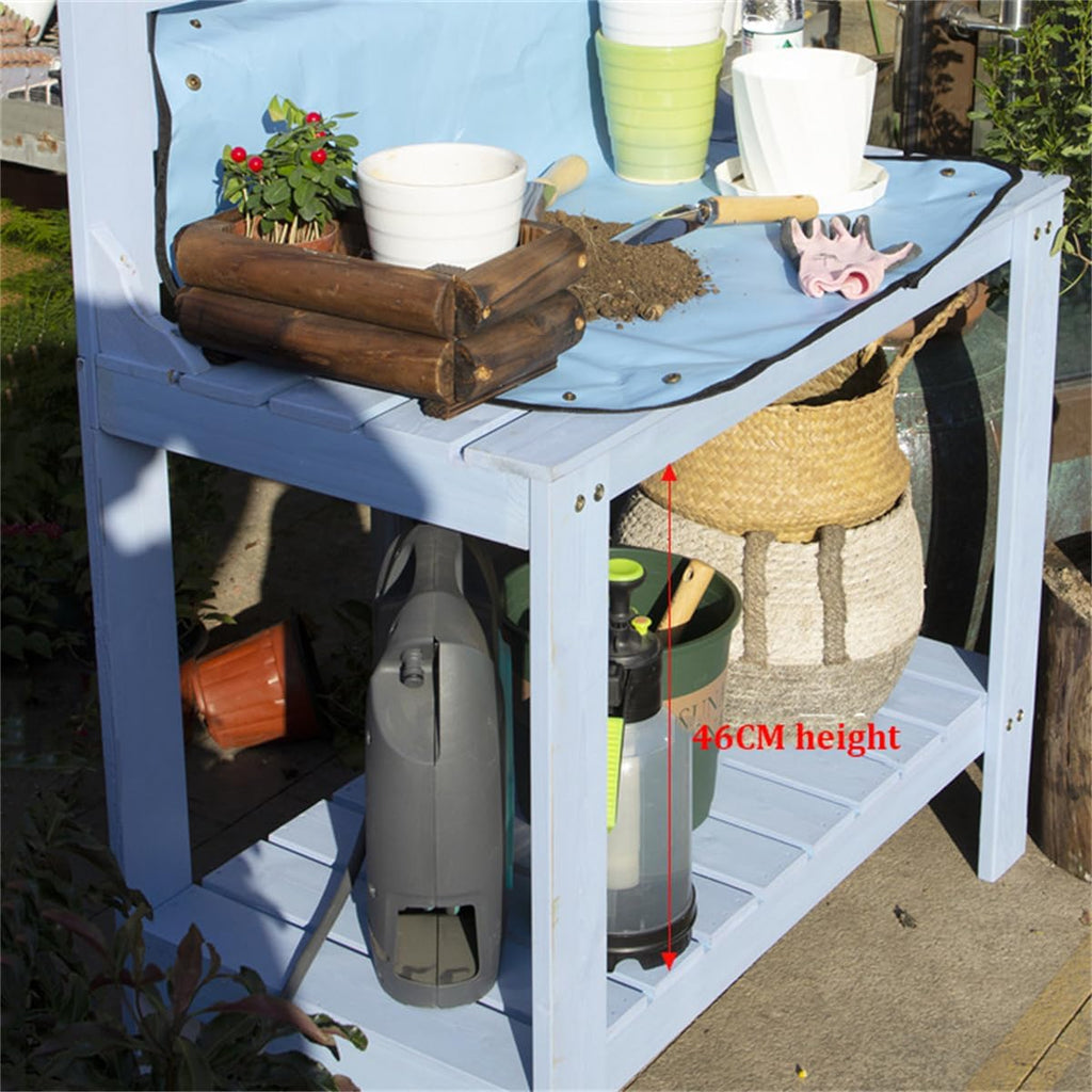 Potting Table Outdoor Potting Bench, Large Outdoor Kitchen Island Prep Station,Balcony Gardening Table,Outdoor Solid Wood Garden Work Bench Station,for Outside All Weather Use,Blue