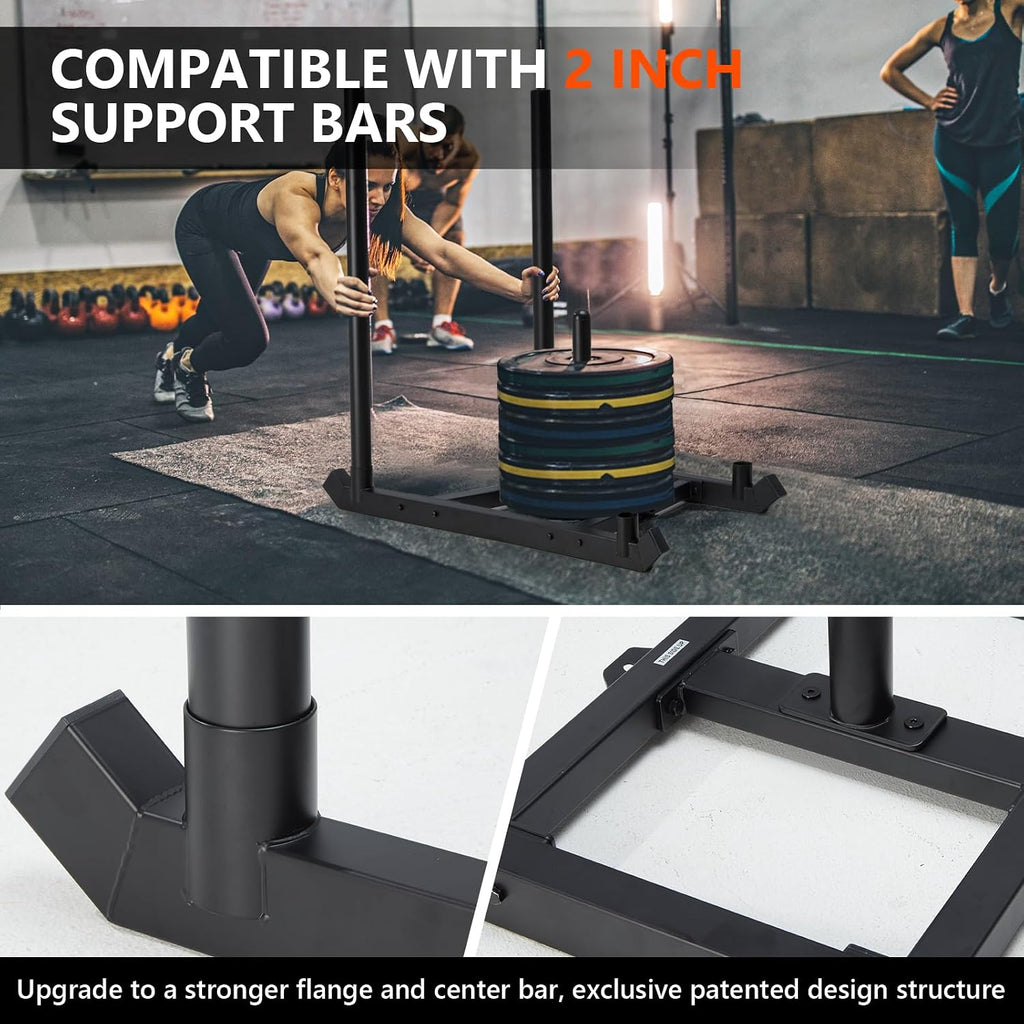 TEDEUM Weight Training Pull Sled, Fitness Strength Speed Training Sled, Steel Power Sled Workout Equipment for Athletic Exercise and Speed Improvement, Only Suitable for 2' Weight Plate