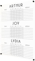 Personalized Chore Chart for Three Children | Custom Chore Chart for Girls and Boys dry erase clear acrylic minimalist homeschool (26'W x 38'H, Matte Black Standoffs)