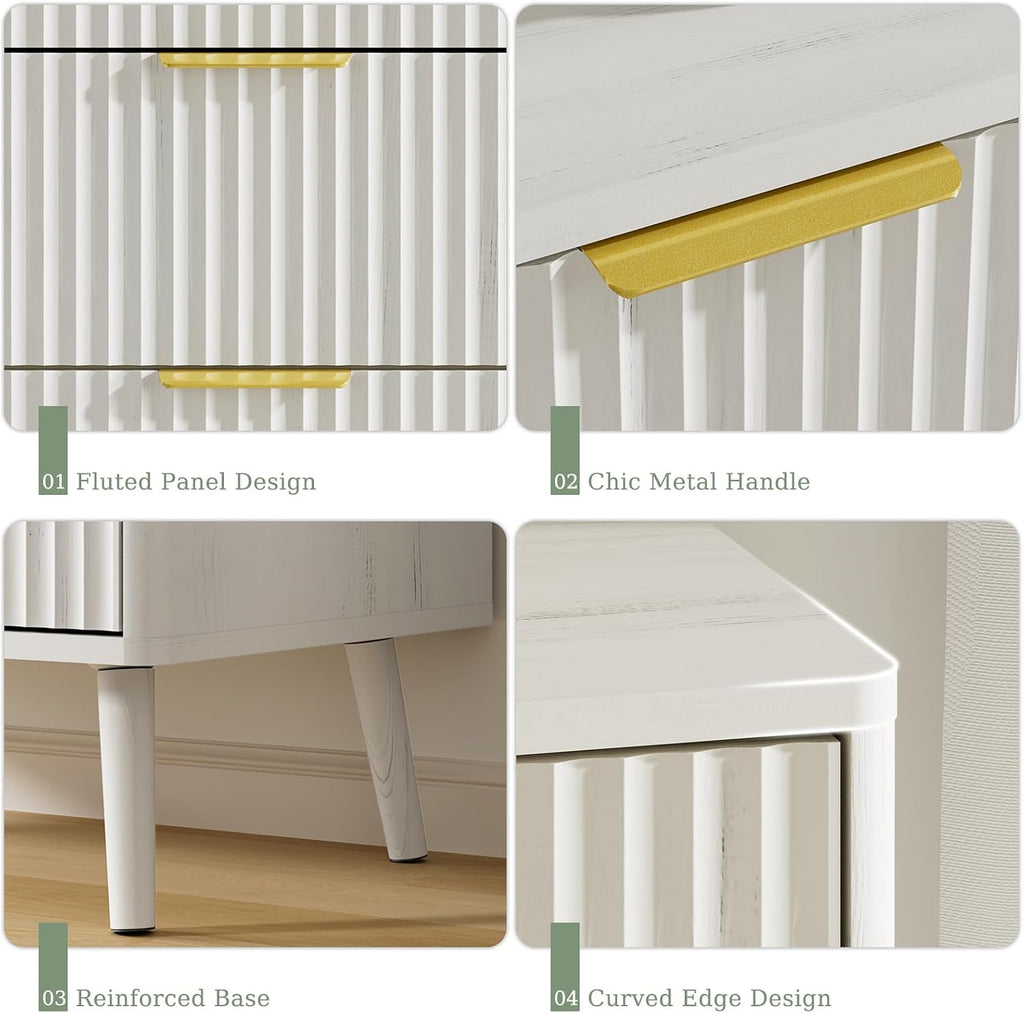 LYNSOM Fluted 5 Drawers Dresser, 45' Tall Modern Chest of Drawers with Curved Profile Design and Metal Handle, Wood Drawer Organizer for Bedroom, Living Room, Hallway, Entryway, White