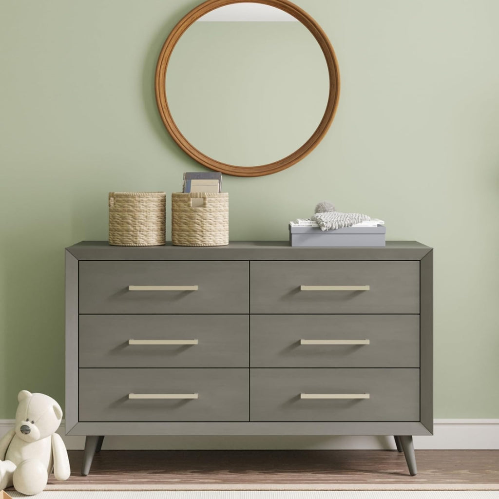 Child Craft Cranbrook Design 4-in-1 Convertible Baby Crib Nursery Furniture Set, Baby Bed and 6 Drawers Double Dresser, for Babies, Toddlers and Kids Bedroom (2 Piece - Lunar Gray)