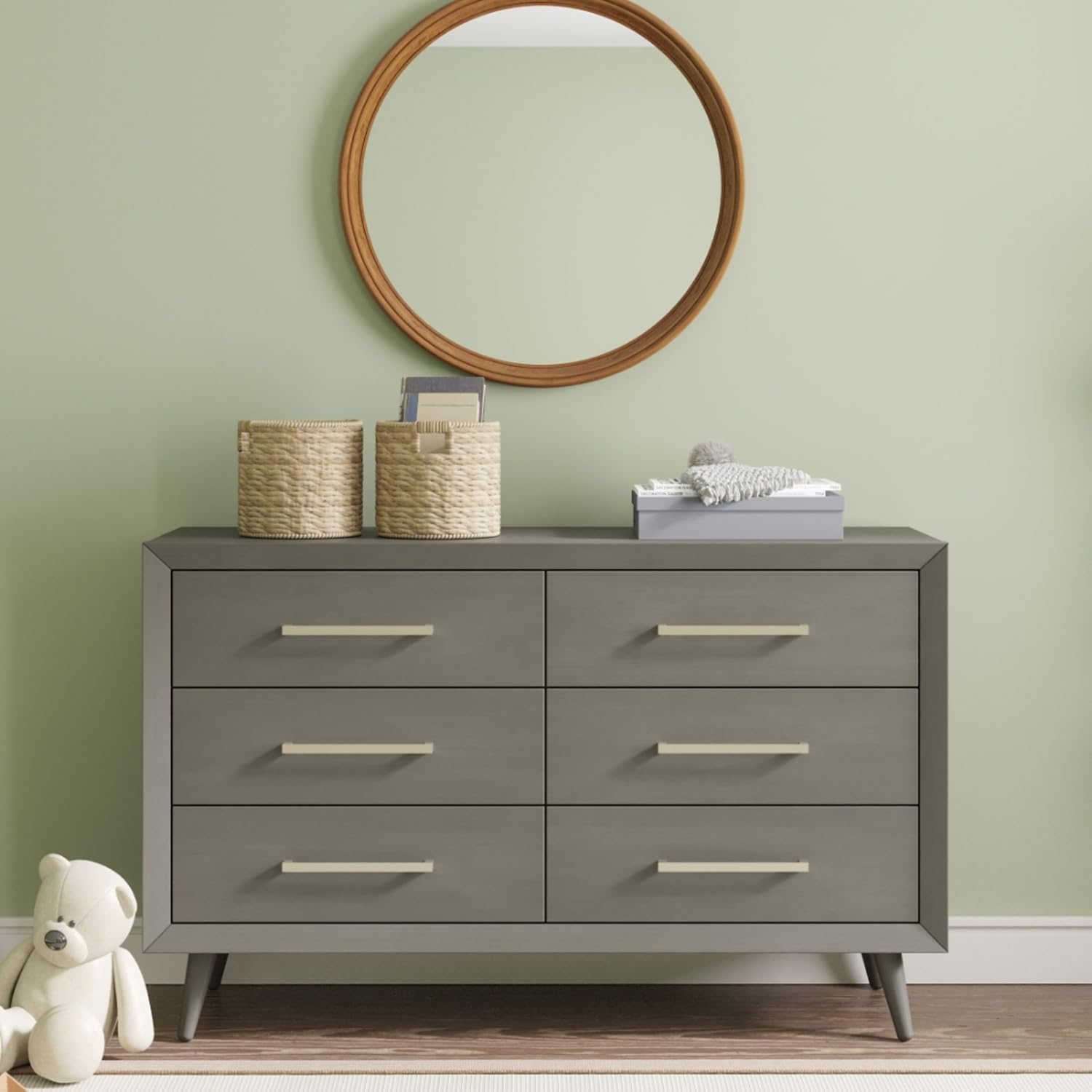 Child Craft Cranbrook Design 4-in-1 Convertible Baby Crib Nursery Furniture Set, Baby Bed and 6 Drawers Double Dresser, for Babies, Toddlers and Kids Bedroom (2 Piece - Lunar Gray)
