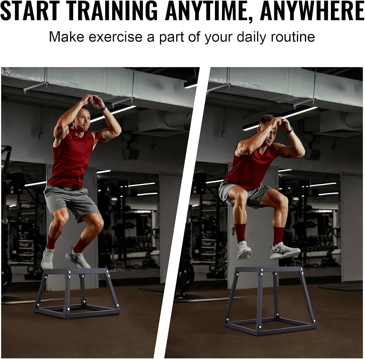 VEVOR Plyometric Jump Box, 18 Inch Plyo Box, Steel Plyometric Platform and Jumping Agility Box, Anti-Slip Fitness Exercise Step Up Box for Home Gym Training, Conditioning Strength Training