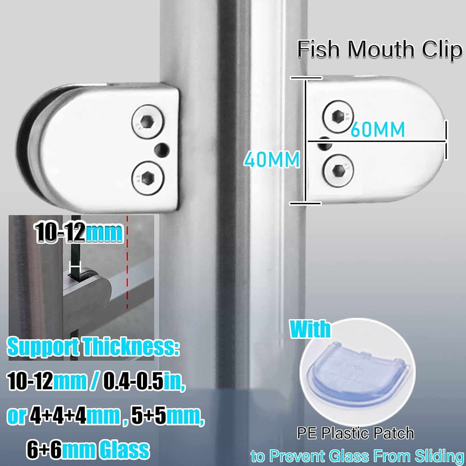 Glass Banister Round Standoff Clamp, Stainless Steel Black Stair Balustrade Post for 3/8'-1/2' Glass Panels, Terrace Decking Hotel Guardrail System(Middle Post,85cm/33.5in)