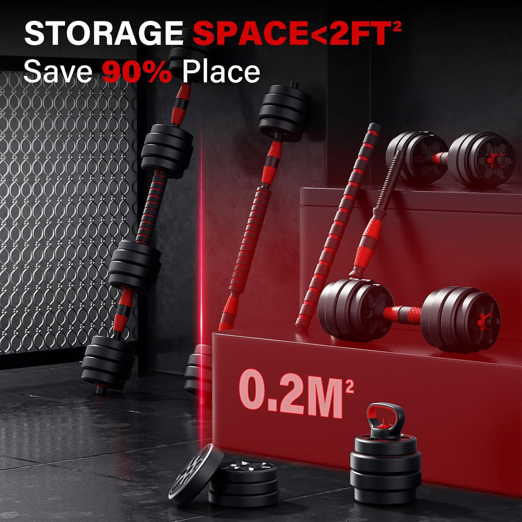 KEY2FUN Adjustable Dumbbells, 22/33/44/66/88LBS Free Weight Set with Connector, 4 in 1 Weight Set Used as Kettlebells, Barbell, Push up Stand, Fitness Exercises for Home Gym Suitable Men/Women