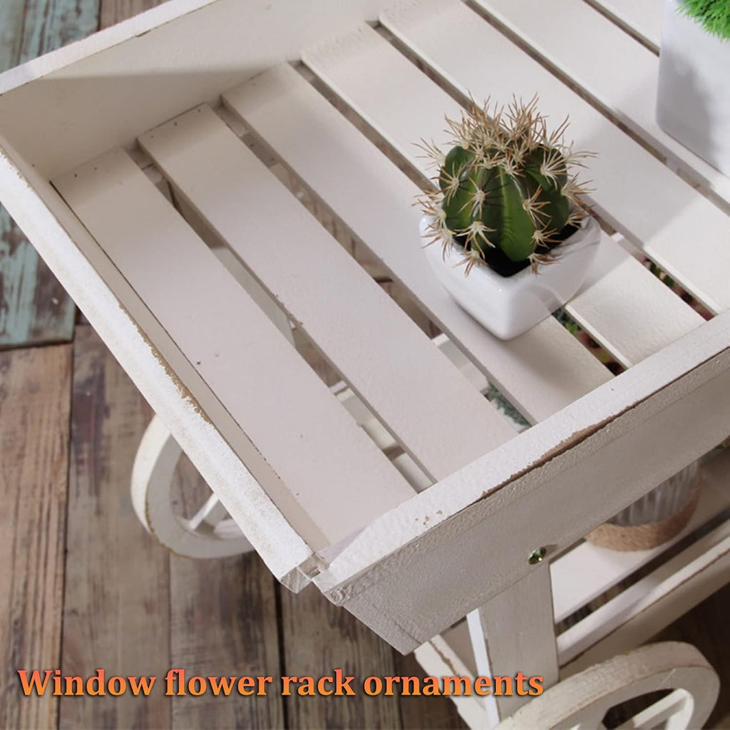 Outdoor Potting Bench Cart Table, Home and Outdoor Multifunctional Wooden Table Top Worktable On Two Wheels