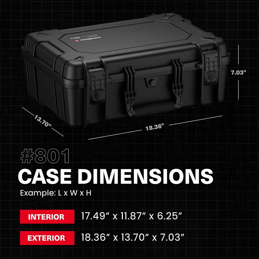 Condition 1 18' Medium Waterproof Hard Case with Foam, Model 801, Portable Protective Storage, Box for Travel, Tactical Gear, Made in USA, 18.36'x13.70'x 7.03' Yellow